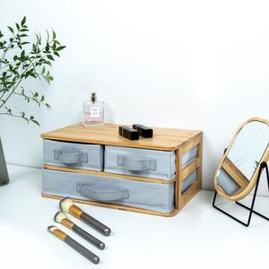 Cosmetic Storage <b>Box</b> Desktop <b>Vanity</b> Organizer With Drawers Large Capacity Makeup Organizer Gray And White Cloth Material - Product Image 2