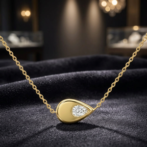 Collier pendentif en or jaune 14 carats avec diamant taille poire, chaîne minimaliste en forme de goutte d'eau pour femme, à porter au quotidien - Product Image 2