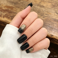 Ongles press-on ombrés noirs et dorés, longs et carrés, brillants, 24 pièces, faux ongles en acrylique réutilisables pour femmes
