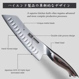 Hoshanho 7 Inch Ultrascherpe Hoge Carbon Roestvrijstalen Japanse Koksmes Professionele Santoku-Messen