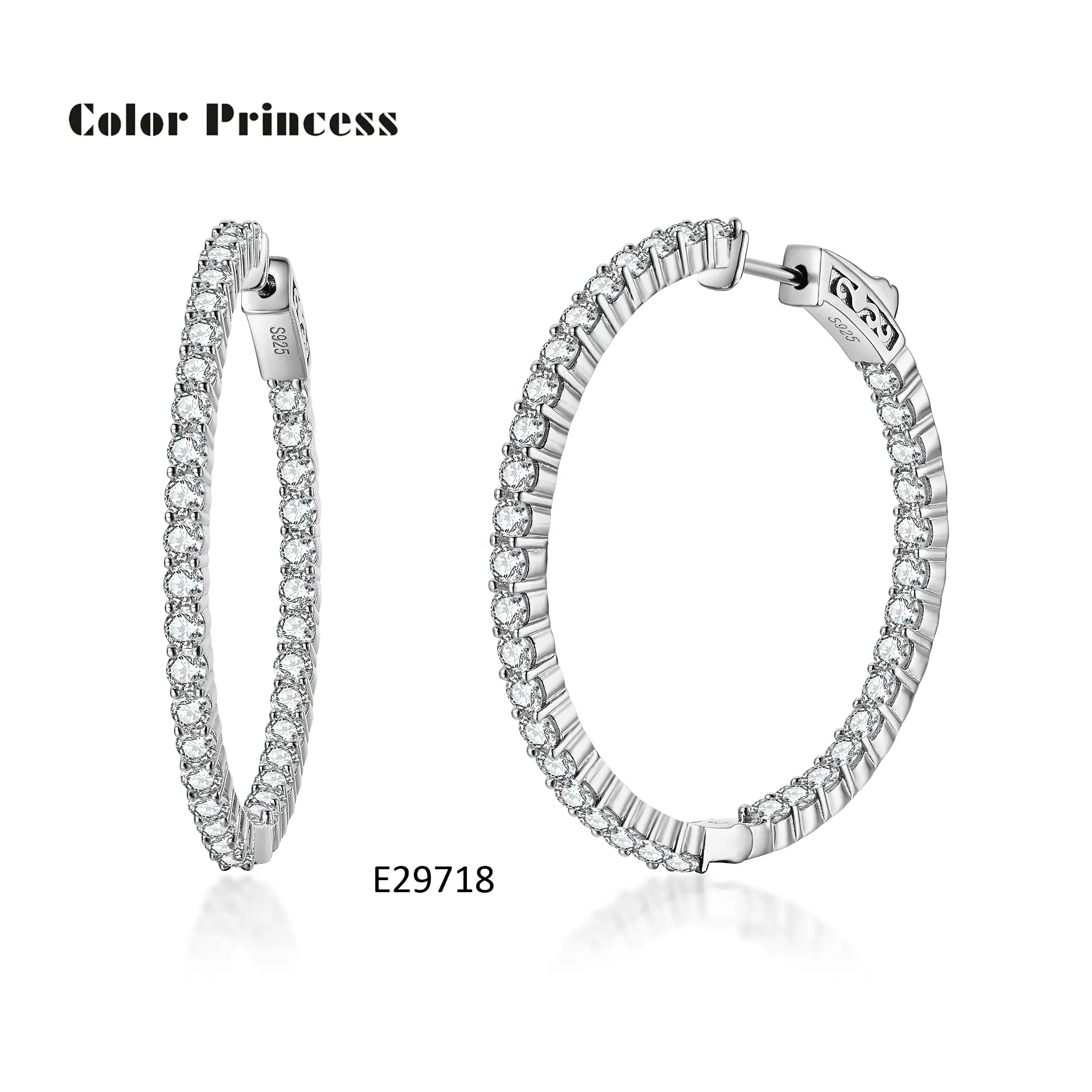 Fashion Jewelry China Factory 925 Sterling Silver Circle Shiny CZ Hoop Earrings, Rhinestone Hoop Earrings