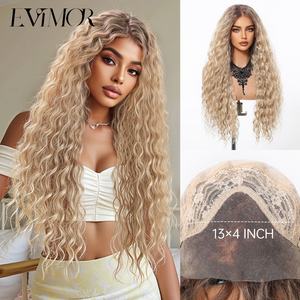 Perruques européennes et américaines, petites boucles africaines, lace frontale 13*4, raie au milieu, <span class=keywords><strong>cheveux</strong></span> longs <span class=keywords><strong>bouclés</strong></span> blonds/bruns, résistantes à la chaleur, pour marché domestique - Product Image 6