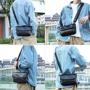 Dujiang Men's Genuine Leather Crossbody <b>Bag</b> Black Solid Color Fashionable Everyday Use Spring 2023 - Product Image 2
