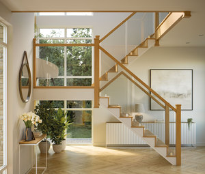 Escalera <span class=keywords><strong>de</strong></span> Madera Maciza TL con Barandilla <span class=keywords><strong>de</strong></span> Vidrio sin Marco, Escalera Moderna con Peldaños Cerrados, Escalera <span class=keywords><strong>de</strong></span> Madera Personalizada con Barandilla <span class=keywords><strong>de</strong></span> Vidrio - Product Image 2