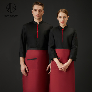 Uniforme de serveur/<span class=keywords><strong>serveuse</strong></span> unisexe à manches longues, respirant, lavable, avec poche, impression personnalisée du logo, pour cuisine, café, vêtements de travail - Product Image 6
