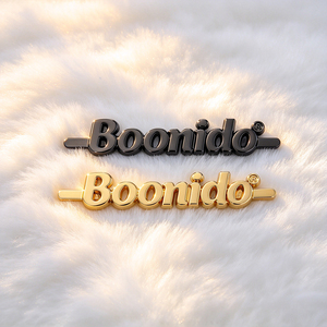 Sewable Double Holes Metal Garment Label, Custom <b>Letter</b> Gold Metal Logo Tag for Swimwear, Sweater and Fashion Clothing - Product Image 1