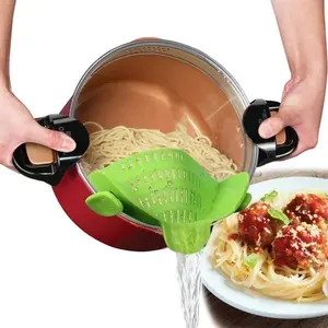 Colador de cocina de silicona con clip para escurrir, para tazones, embudo, para lavar arroz, pasta y verduras, colador para drenar el exceso de líquido, universal - Product Image 3