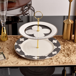 black and white Flower Vintage Decorative Dishes Ceramic Porcelain Luxury <b>Dinnerware</b> Italian Bone China Gift - Product Image 1