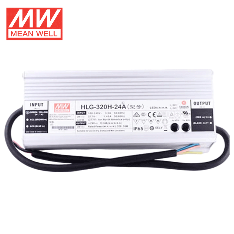 Среднее HLG-320H-24A светодиодный драйвер с металлическим корпусом, защитой IP65 и функцией PFC, подходит для светодиодного освещения высокой мачты