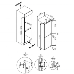 Appareils électroménagers encastrables pour la cuisine, réfrigérateurs à congélateur inférieur statique de 158 cm et 202 l, Brf-30biaa, appareils électroménagers encastrables pour la cuisine - Product Image 2