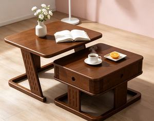 Nesting <b>Walnut</b> Wood <b>Coffee</b> <b>Table</b> Set with Storage Drawers for Living Room - Product Image 2