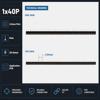 Bande de connecteurs femelles à pas de 2,54 mm, 40 broches, à trous ronds, plaquée or, pour achats en gros et commandes d'exportation