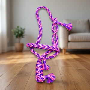 <b>Pink</b> and Purple <b>Braided</b> Rope Halter for Horse with Tassel Ends - Product Image 2