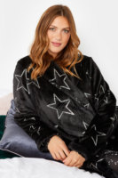 Albornoz de lana de lujo personalizado de primera calidad Tallas grandes Lámina negra Estampado de estrellas Personalización frontal Ropa de dormir de invierno extra larga