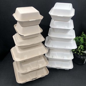 Clamshell Box Clamshell Box Disposable Biodegradable Compostable Sugarcane Bagasse Pulp Molding Clamshell Fast Food Take Away Take Out Packaging Lunch Box