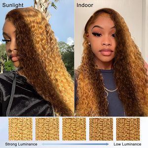 250% densité miel blond 13x6 vague profonde dentelle avant perruques cheveux humains pré plumé HD Transparent dentelle perruques pour les femmes perruque colorée - Product Image 6