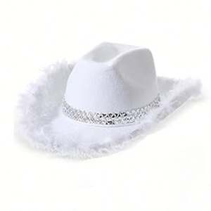 Nouveaux chapeaux de cowgirl roses de style occidental unisexes, chapeau Fedora à bord roulé avec bordure en plumes pour festival, fête, pêche, au design féminin - Product Image 6
