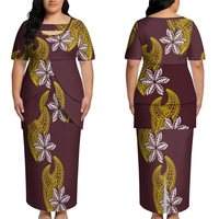 Robe deux pièces col rond Puletasi tribal polynésien de luxe grande taille, haut et jupe, style hawaïen, vente directe usine, 1 MOQ