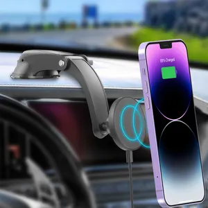Dashboard Suction Cup 15W Quick Charge Wireless Phone Holder Car Wireless Charger Magnetic Car Mount for Iphone 13 with iphone