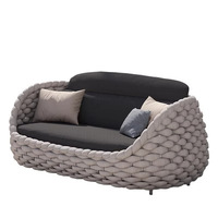 Ensemble de canapés d'extérieur pour villa, design moderne et épuré, en rotin PE, mobilier de loisirs pour jardin et balcon, coussins inclus, cadre large