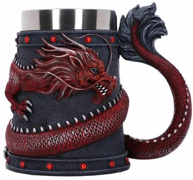 ドラゴン装飾の漆器カップ 蓋付き Wholesale Resin Mugs - Huaqi D01 Medieval Dragon Fantasy