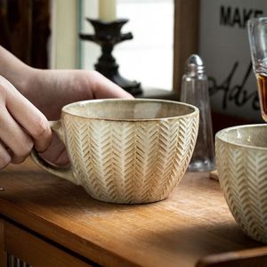 Creative Wheat Ear Relief Ceramic Mug with Handle Personalized Trendy Retro Oatmeal Coffee Household Water <b>Cup</b> - Product Image 2