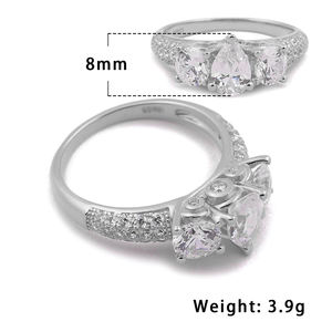 Janji jari zirkon pir sampel perak perhiasan mewah 925 zirkon cincin pertunangan untuk wanita - Product Image 3