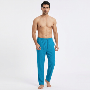 Pantalons en lin de haute qualité pour hommes, confortables, décontractés, logo personnalisé, surdimensionnés, amples, taille élastique, légers, en pur lin - Product Image 1