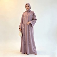 Ensemble Abaya brodé mauve pour femme, robe intérieure à manches cloche, tenue modeste, vêtements musulmans islamiques
