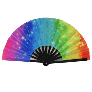 Stock UV Finish Black Bamboo Ribs Hand Held Folding Fabric <b>Fans</b> 33Cm <b>Large</b> Hand <b>Fan</b> With Custom Logo Printed - Product Image 3