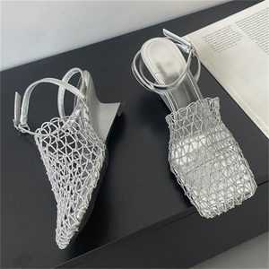 Sandales en maille faites à la main sur mesure 2025 pour femmes, style européen et américain, nouvelles sandales à talons hauts ajourées pour femmes - Product Image 5