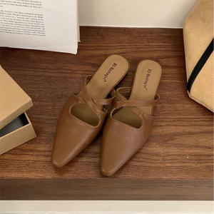 Fermer orteil demi pantoufle femmes 2025 nouvelles chaussures <span class=keywords><strong>Muller</strong></span> pointues françaises à fond plat - Product Image 4