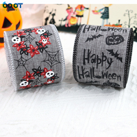 Cinta de borde con cable para Halloween, 2,5 pulgadas, murciélago, Calavera, calabaza, telaraña, tema de Halloween, cinta, papel de regalo para corona de lazo, decoración artesanal