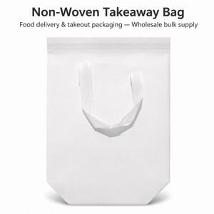 Sac à emporter non tissé de qualité alimentaire, thermosoudé, à fond incliné, avec logo personnalisé, réutilisable, pour restaurants, tailles S, M, L, vente en gros - Product Image 1