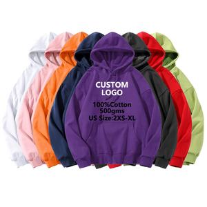 <b>Men</b> 500gms Heavyweight <b>Hoodies</b> 100% Cotton Fleece Hoodie Custom Puff Print Loose Blank Hoodie - Product Image 2