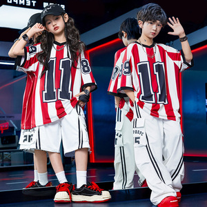 Conjunto de Ropa para Baile Urbano y Jazz para Niños, Traje Moderno y Atractivo para Hiphop, Conjunto Moderno con Rayas Rojas y Blancas - Product Image 3