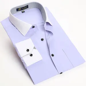 Regular-fit Patchwork Collar Dress Men's Shirt Single Patch Pocket Long Sleeve Contrast Color business Shirts for men