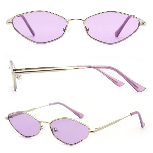 HM25531 Custom Geometric Narrow Metal Sun Glasses, Slim Angular Fashion Sunglasses