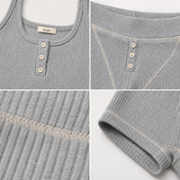 Anjie – Ensemble short et haut court côtelé à col Henley boutonné, personnalisé avec logo, OEM, ODM, marque privée, sur mesure, certifié OEKO-TEX et BSCI, pour femme – Fabricant