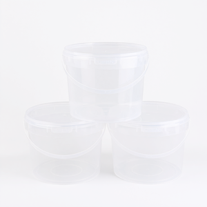 Clear <b>Plastic</b> 5L Storage <b>Bucket</b> <b>with</b> <b>Lid</b> Handle Round Home Fruit Snack Container - Product Image 2