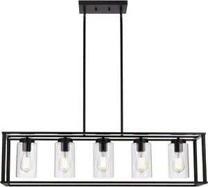 Прямоугольные черные люстры для фермерского дома, 5 осветительных приборов для столовой, подвесные светильники для кухонного островка