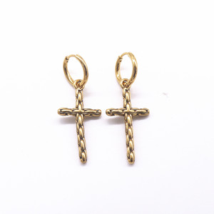 yunnique Cross <b>Earrings</b> Gold Titanium Steel Clip On Unisex Everyday Wear Geometric Design - Product Image 1