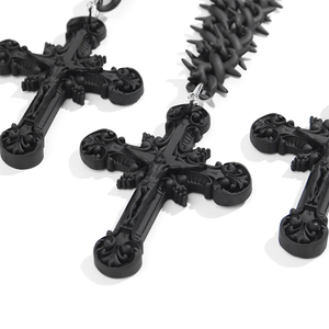 Neuheit: Mattschwarze Jesus-Halskette mit Hip-Hop-Stil, Coole Stachelkette, Unendliche Dornen, Cuban Link, Acryl-Kreuz-Anhänger-Halskette für Herren - Product Image 2