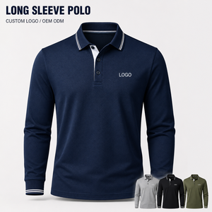   T-shirt à manches longues avec logo brodé personnalisé, chemise de golf pour homme, tissu piqué en coton mélangé, poignets côtelés, fournisseur - Product Image 1