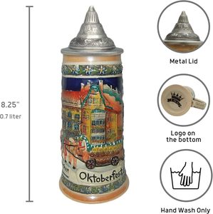 Essence Europe - Chope à <span class=keywords><strong>bière</strong></span> moderne en aluminium de 1 L avec réservoir en céramique, motif fleurs d'<span class=keywords><strong>Edelweiss</strong></span>, couvercle, pour l'Oktoberfest de Munich, Allemagne - Qualité supérieure - Product Image 3