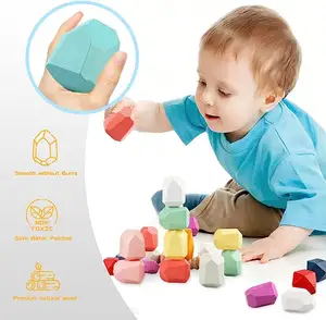 Best Verkopende 48 Stuks Houten Montessori Sensorische Bosbouwsteen Speelgoed Steen Kinderen Gebouw Kids Blokken Set Speelgoed Bouwen