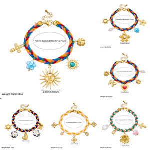 Handmade Woven Colored Rope <b>Bracelet</b> Gold Plated Charm Heart <b>Flower</b> Jewelry Gift For Women - Product Image 5