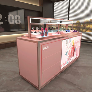 Estantes de góndola doble Rosa personalizados de lujo con diseño de tienda de cosméticos de moda Mostrador de exhibición de belleza de pintura blanca - Product Image 1