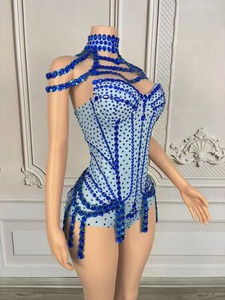 Body de Lentejuelas Azules Brillantes con Flecos para Mujer, Traje Sexy de Danza del Vientre, Disfraz de Espectáculo, Atuendo de Discoteca, Ropa para Cantante y Bailarina de Escenario - Product Image 5