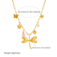 Collier pendentif libellule en acier inoxydable avec chaîne à maillons, plaqué or 18K PVD, breloques fleur, cœur et nœud, inaltérable, bijoux pour femme